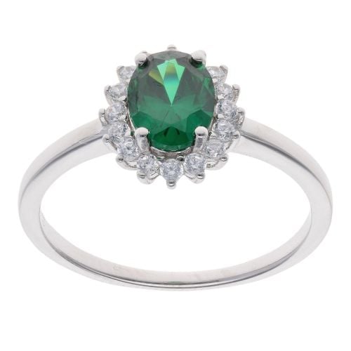 Silver Green Gemstone And Cubic Zirconia Cluster Ring By Icesia