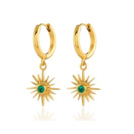 Shyla Felicity Huggie Hoop Gold Earrings - Emerald Green