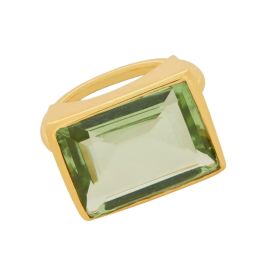 Shyla Lenny Square Gold Cocktail Ring - Soft Green