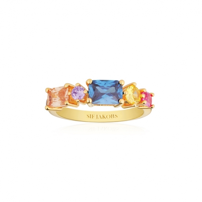 Sif Jakobs Ivrea Ring - 18k gold plated, with multicoloured zirconia
