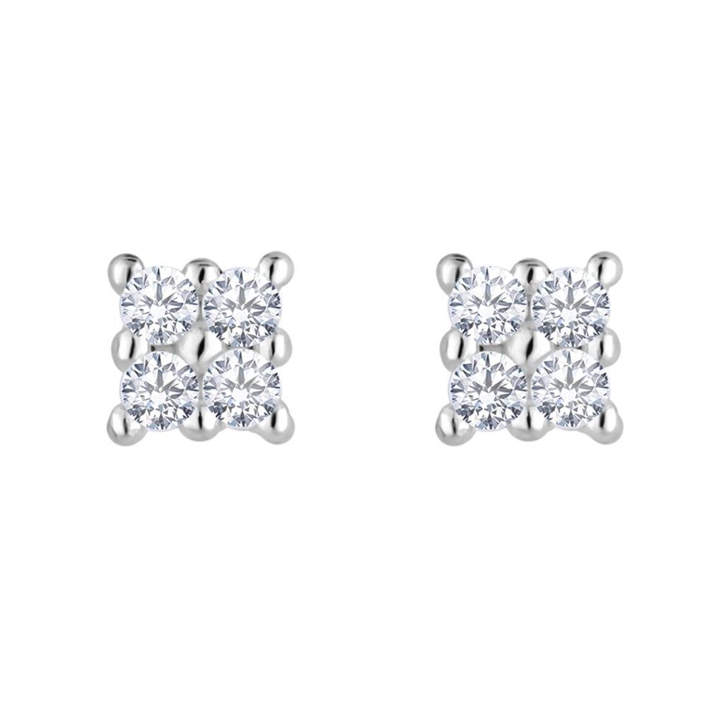Silver Plated Recycled Cubic Zirconia Multi Stone Mini Barbell Stud Earrings - Gift Pouch