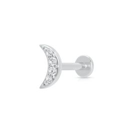 Scream Pretty Sparkling Moon Single Flat Back Earring - Silver