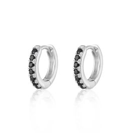 Scream Pretty Huggie Hoop Earrings with Black Stones - Silver