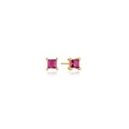 Sif Jakobs Ellera Quadrato Earrings - Gold with Pink Zirconia