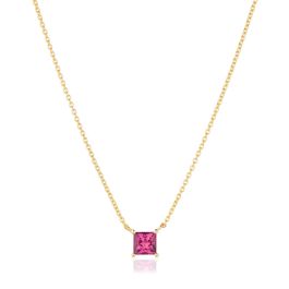 Sif Jakobs Ellera Quadrato Necklace - Gold with Pink Zirconia
