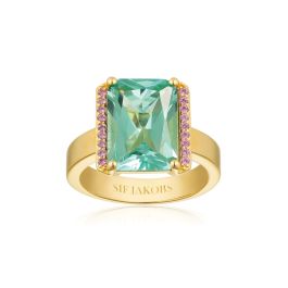 Sif Jakobs Roccanova Altro Grande Ring - Gold with Turquoise and Pink Zirconia