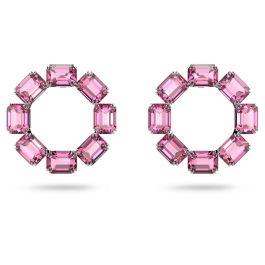 Swarovski Millenia Octagon Hoop Earrings - Pink with Rhodium Plating