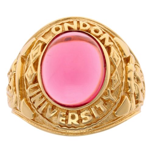 Silver Gold Plated Red Gemstone College Ring