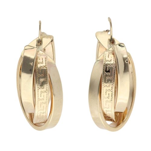 14ct Yellow Gold Greek Key Triple Hoop Earrings