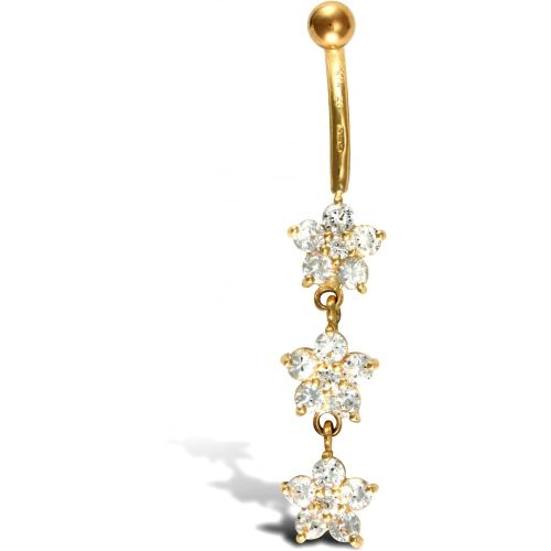 9ct Yellow Gold Cubic Zirconia Flower Belly Bar Dropper