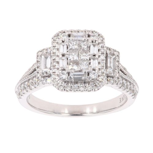 Vera Wang 18ct White Gold 0.95ct Princess Baguette and Brilliant Cut Diamond Cluster Ring
