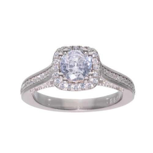 Sterling Silver Cubic Zirconia Solitaire Halo Ring by Icesia