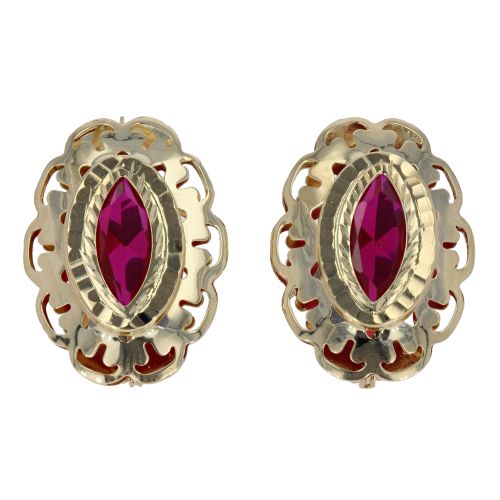 14ct Yellow Gold Red Stone Flower Earrings